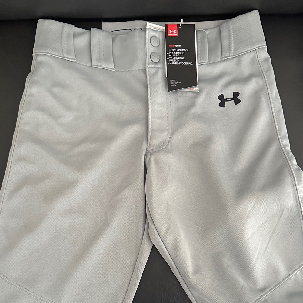 Under Armour Boys Gray Relaxed Fit Baseball Pants Elastic Ankle